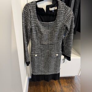 Taylor Black and White Long Sleeve Dress